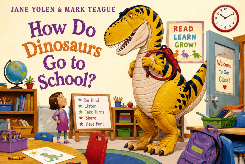 How Do Dinosaurs Go to School children’s book for preschool classroom rules and back-to-school preschool activities

