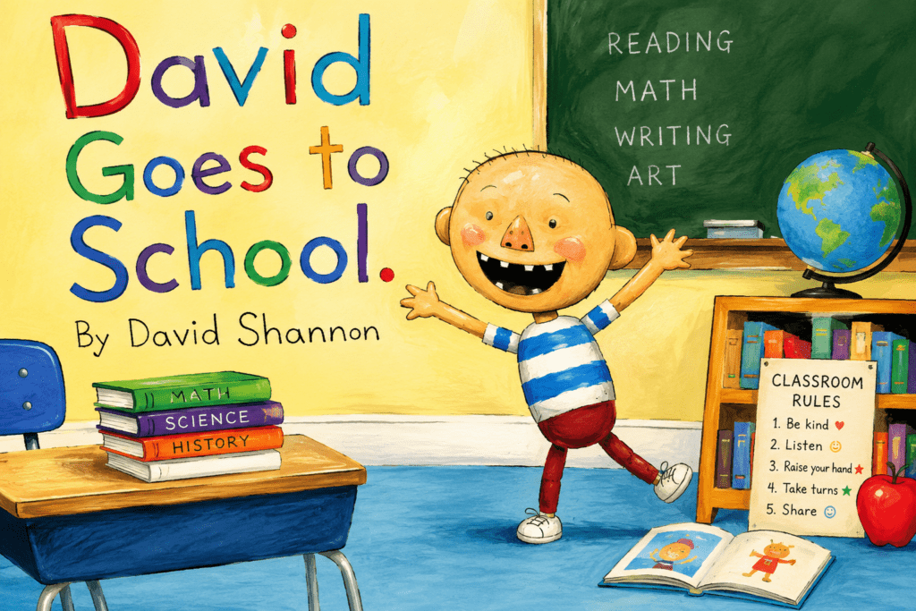 David Goes to School children’s book for preschool classroom rules, back-to-school read aloud, and first week preschool activities
